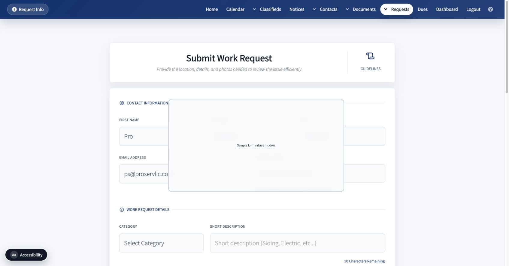 Submit Work Requests screenshot